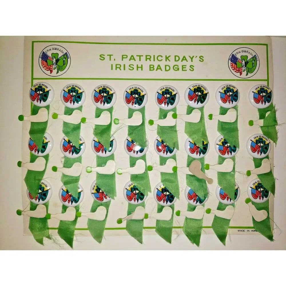 Vintage‎ St Patricks Day Tin Litho Erin Go Bragh Pins Store Display NOS U99